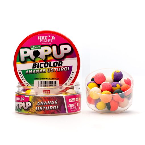 Boilies Popup Bicolor Senzor 12mm – Ananas Usturoi